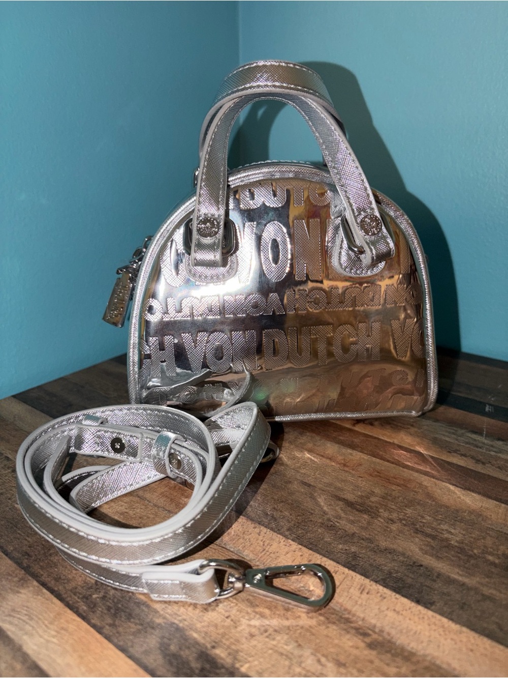 Von Dutch Metallic Silver Mini Dome Satchel